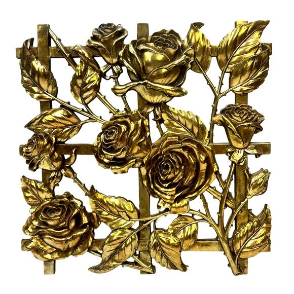Syroco Carved Wooden Floral Gold Hollywood Regency MCM Retro Style Wall Art-3 - Picture 2 of 11